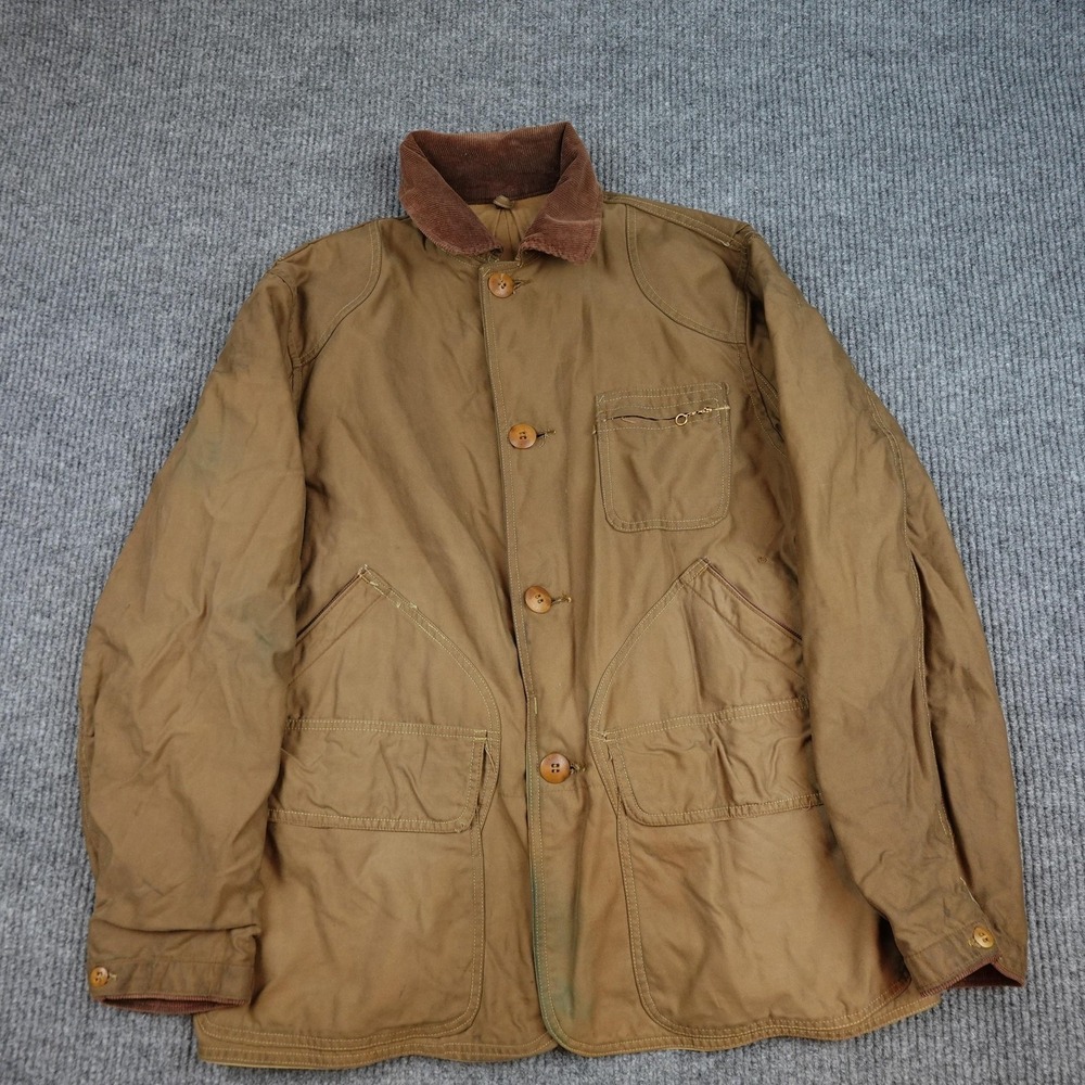 Vintage American Field Jacket Mens Large Brown Canvas Hunting USA Barn Chore